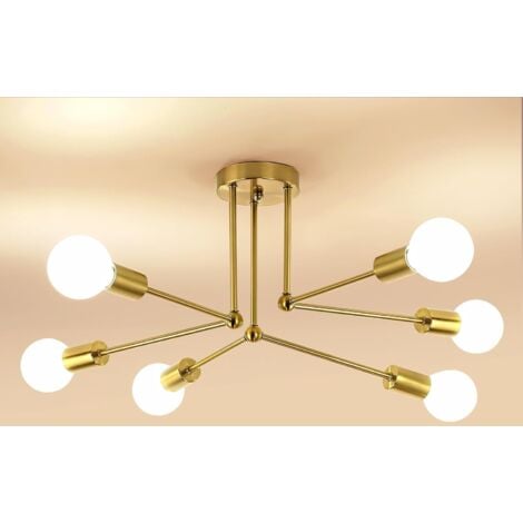 COMELY Lampadario Industriale, Plafoniera Vintage Sputnik E27, Sospensione Moderna Retrò con 6 Luci in Metallo per Camera da Letto, Salotto, Cucina, Diametro 70 cm - Oro (lampadina non inclusa)