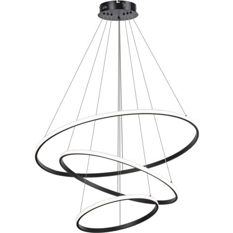 COMELY Lampadario Moderno a LED, 3 Anelli (20+40+60cm), Lampadario LED 3000k / 4500k / 6500k 3 Colori, Altezza Regolabile, per Tavolo da Pranzo, Salotto, Sala da Pranzo, Camera da Letto - Nero