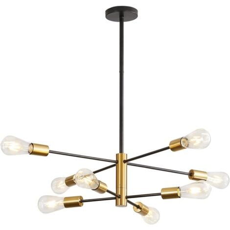 COMELY Lámpara Colgante Lámpara de Techo Moderna Salón Negro-dorado 8 Luces Base E27 Ajuste de rotación 360° Lámpara Colgante Industrial de Metal para Salón Comedor Dormitorio (Bombilla no incluida)