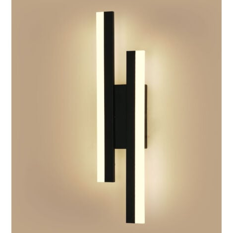 COMELY Lámpara de pared LED de interior, 16W Luz cálida moderna 3000K, acrílico negro para dormitorio, sala de estar, pasillo, escalera
