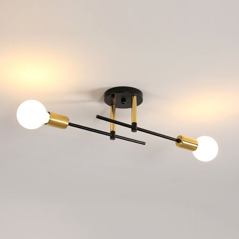 COMELY Lámpara de techo industrial vintage, lámpara de techo E27 de 2 luces, araña de metal moderna Sputnik, lámpara de techo DIY para salón dormitorio cocina, negro y dorado (sin bombillas)