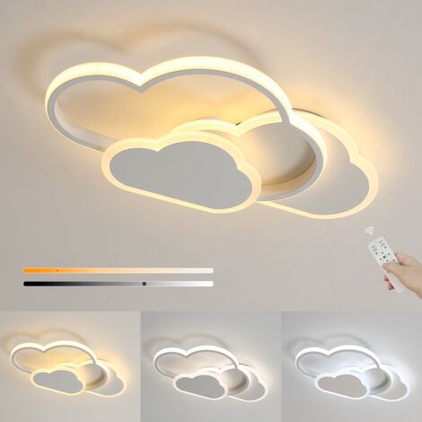 COMELY Lámpara de Techo LED Creativa Nube 32W 42cm Ideal para Dormitorio, Habitación Infantil - Blanco (Con Control Remoto Dimable 3000-6500K)