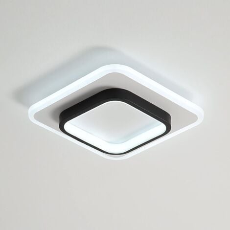 COMELY Lámpara de techo LED moderna de acrílico cuadrado, negro y blanco, adecuada para baño, sala de estar, dormitorio, cocina y pasillo - 20W - Regulable 3000K / 4500K / 6500K