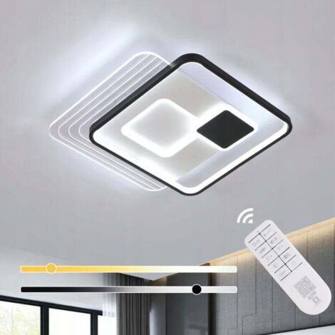 COMELY Lampe de Plafonnier LED Carré 45x45cm, Acrylique Noir/Blanc Moderne, 37W Dimmable avec Télécommande, Pour Salon/Chambre/Cuisine