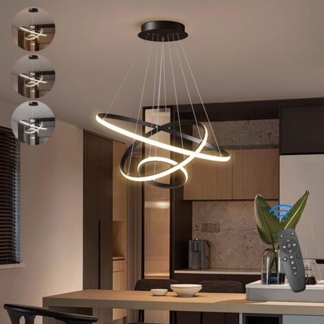 Comely – Lampe suspendue LED 3 anneaux 76W – Réglable 3000K-6000K – PVC et aluminium – Pour salon, salle à manger, chambre, décoration noire