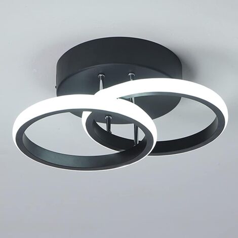 COMELY LED-Deckenleuchte mit 2 Ringen, Moderner Stil, Beleuchtung für Flur, Eingangsbereich, Balkon, Küche, Wohnzimmer, 22W - Schwarz - Kaltes Weißes Licht 6500K