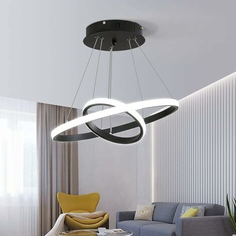 COMELY LED Lustre circulaire moderne, Lampe de Suspension réglable 28W 6500K, Plafonnier contemporaine Deux cercles Diamètre 40cm (Lumière blanche froide)