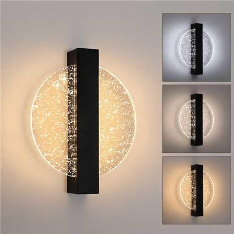 COMELY LED Wall Light 12W, Modern Wall Lamp in Aluminum, Black, Round Acrylic Indoor Wall Sconce for Living Room, Bedroom, Staircase, Hallway - Dimmable 3000K/4500K/6500K