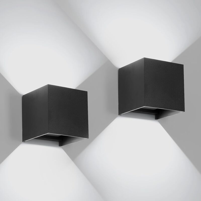 Lot de 2 Applique Murale led Extérieure et Intérieure, Luminaire Moderne Up Down pour Chambre et Salon(Noir,6W,Blanc Froid 6000K) - Comely