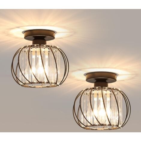 COMELY Lot de 2 Plafonnier Moderne en Cristal E27, Mini Lustre en Cristal, Lampe de Plafond Semi-Encastrée pour Cuisine, Salle à Manger, Chambre, Couloir, Entrée (Ampoule non incluse)