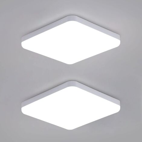 COMELY Lot de 2 Plafonniers LED Carrés 32W, Etanches IP54, 3600LM 6500K Blanc Froid - Idéal pour Salle de Bain, Cuisine, Couloir, Balcon