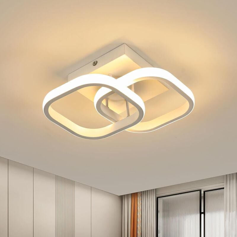 Plafonnier led avec Détecteur de Mouvement, Design en Deux Carrés Acryliques, pour Chambre, Salon, Couloir - Blanc - Lumière Chaude 3000K - Comely