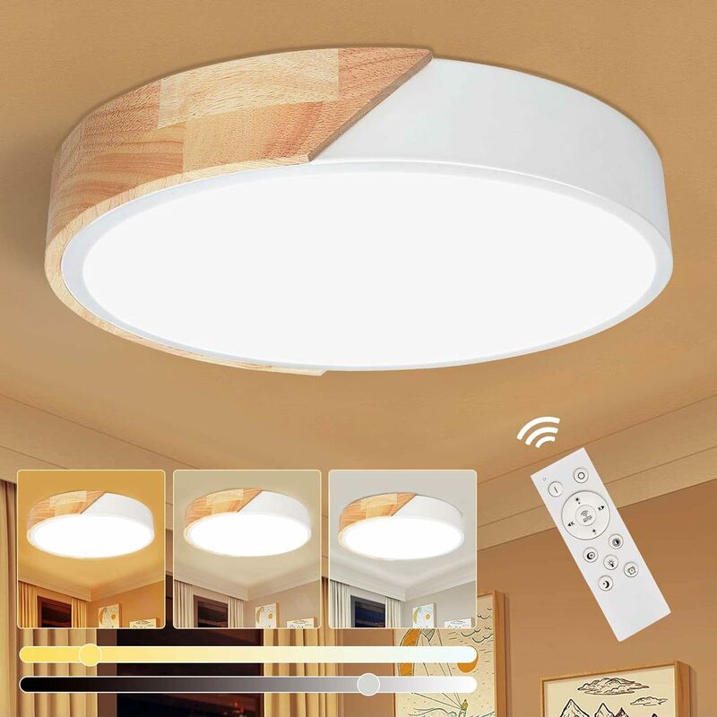 Image of Luce a soffitto a led in legno 30 w con telecomando lampada moderna a soffitto rotondo perfetto per la camera da letto bagno cucina soggiorno ufficio
