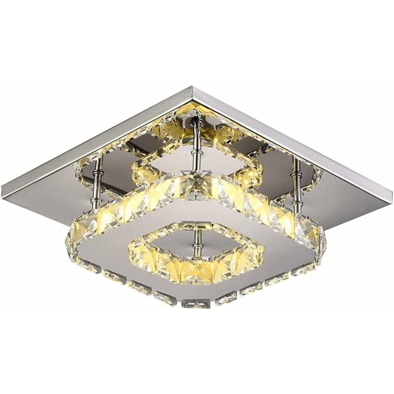 Comely - Lustre de plafond minimaliste moderne 12W, plafonnier carré en cristal à led pour salle de bain, chambre à coucher, salon, couloir, cuisine,