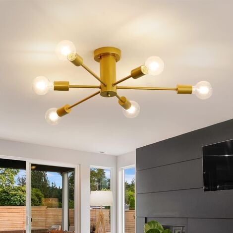 COMELY Lustre Industriel Vintage 6 Lumières, Luminaire Rétro DIY E27 pour Salon Chambre Café Bar Restaurant Salle à Manger (Ampoules Non Incluses) - Or