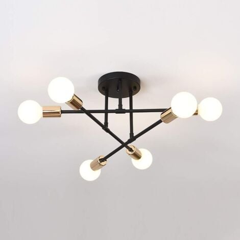 COMELY Lustre Plafonnier Industriel, 6 Lumières E27 Lampe de Plafond Vintage en Metal, Plafonnier Sputnik Doré Retro pour Salon Cuisine Salle à Manger Chambre, Diamètre 52 CM