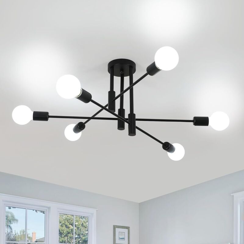 Lustre Plafonnier Industriel, 6 Lumières Lustre Sputnik Vintage, Moderne Suspension Luminaire en Metal E27 Base Lampe de Plafond Retro pour Salon