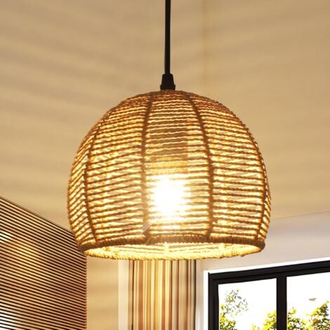COMELY Lustre Rétro en Rotin Naturel Tissé à la Main Abat-Jour Rond en Bois Hauteur Réglable Luminaire Suspension E27 pour Salon Chambre Salle à Manger Cuisine Café 2020cm(Ampoule non incluse)