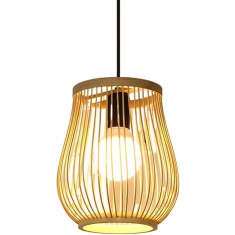 COMELY Lustre tissé à la main décoration de maison de thé lampe en bambou naturel lustre de plafond abat-jour E27 appareils de base éclairage pendentif lampe en rotin chambre salon balcon fil suspendu