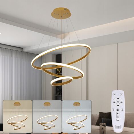 COMELY Lustres LED En Bois Plafonnier, Luminaire En Bois À 3 Anneaux À Intensité Variable, Lampe À Suspension Circulaire Réglable, Îlot De Cuisine Salle À Manger Salon Hall D'Entrée 【20+40+60cm】