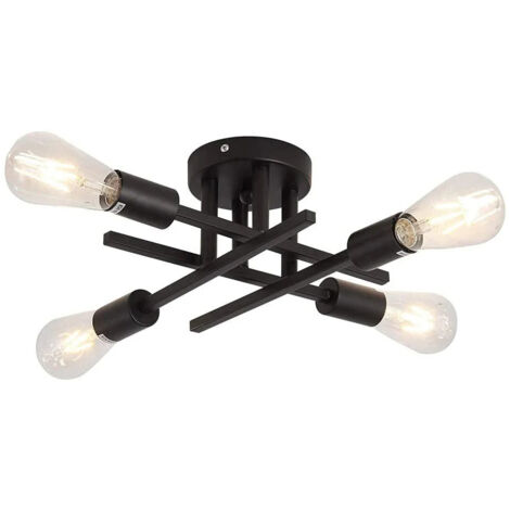COMELY Matte Black Semi Flush Mount Ceiling Light, 4-Light Modern Chandelier for Farmhouse Kitchen Dining Room Bedroom