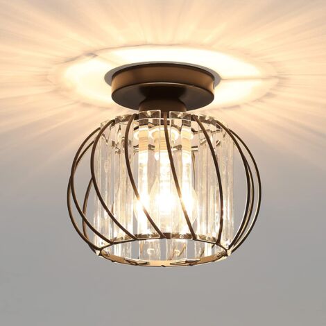 COMELY Modern Crystal Ceiling Light E27 LED Ceiling Lamp Mini Crystal Chandelier for Kitchen Dining Room Bedroom Hallway Entryway (Black)