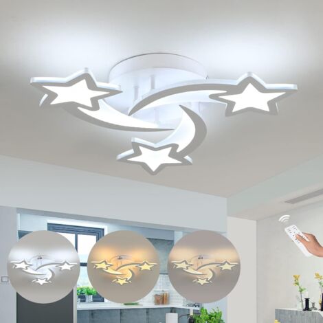 COMELY Modern LED Ceiling Light White, Creative Star-Shaped 3-Head Ceiling Lamp for Bedroom Living Room Dining Room Children's Room - 30W - Dimmable with Remote Control