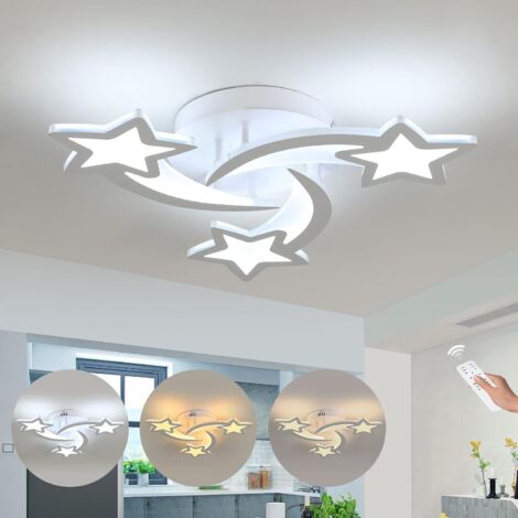 COMELY Moderne LED Deckenlampe Weiß, Kreative Sternförmige Deckenleuchte mit 3 Köpfen für Schlafzimmer Wohnzimmer Esszimmer Kinderzimmer - 30W - Dimmbar mit Fernbedienung