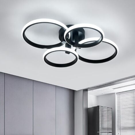COMELY® Moderne LED-Deckenleuchte, 48 W, 5400 lm, Deckenlampe, 4 Ringe, LED-Deckenleuchte für Wohnzimmer, Schlafzimmer, Küche, Flur, Balkon, Esszimmer, Schwarz, Kaltweiß 6500 K [Energieklasse E]