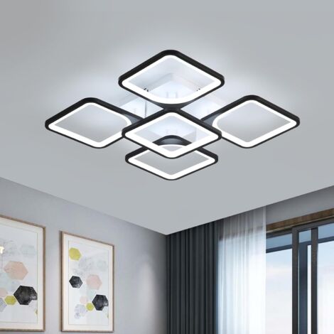 COMELY Moderne LED-Deckenleuchte, 75 W schwarze quadratische Design-Deckenleuchte, 6500 K kaltweißes Licht Wohnzimmer-Kronleuchter Innendeckenbeleuchtung für Schlafzimmer, Arbeitszimmer, Küche