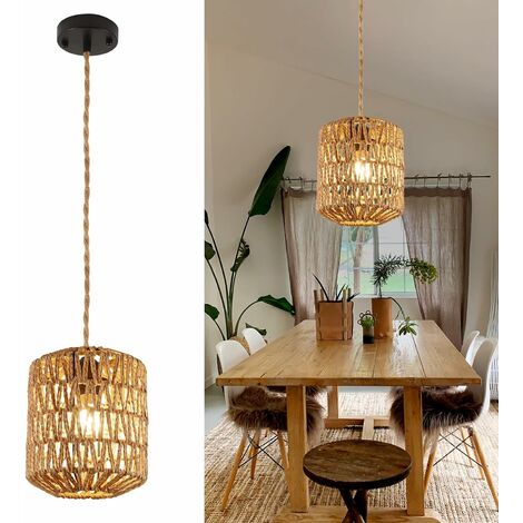 COMELY Pendelleuchte aus Rattan, Vintage E27 Lampe, Rattan-Deckenleuchte für Wohnzimmer, Küche, Schlafzimmer, Café (ohne Lichtquelle)
