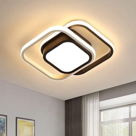 COMELY Plafoniera LED 32W Moderna a Doppio Quadrato, per Soggiorno, Camera da Letto, Cucina, Corridoio - Nero e Bianco - Luce Calda 3000K - Pozzetto 15 cm