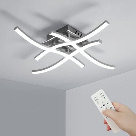 COMELY Plafoniera LED con Design Creativo a 4 Luci, Forma a Onde Incrociate, IP20, Diametro 36CM, per Soggiorno, Camera da Letto, Cucina - Argento - 28W - Dimmerabile con Telecomando 3000K-6500K