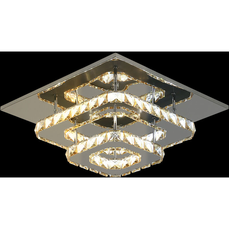 Image of Plafoniera led in cristallo, acciaio inox, 30W, design moderno, doppio quadrato, camera da letto (argento) - Comely