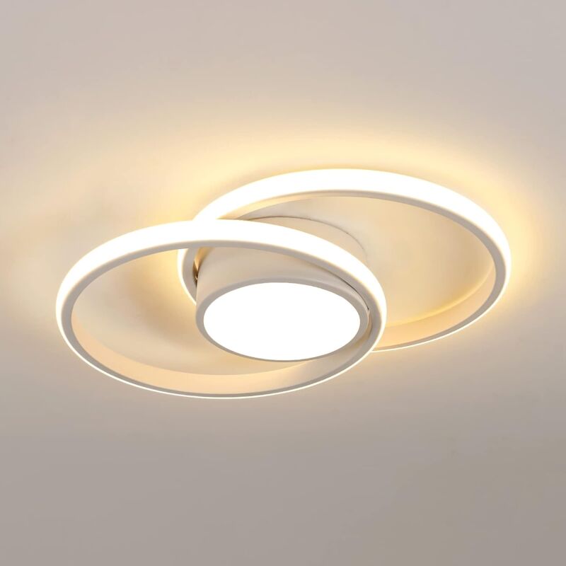 Image of Plafoniera Moderna bianca con doppio cerchio 39W led in alluminio (luce calda 3000K) - Comely