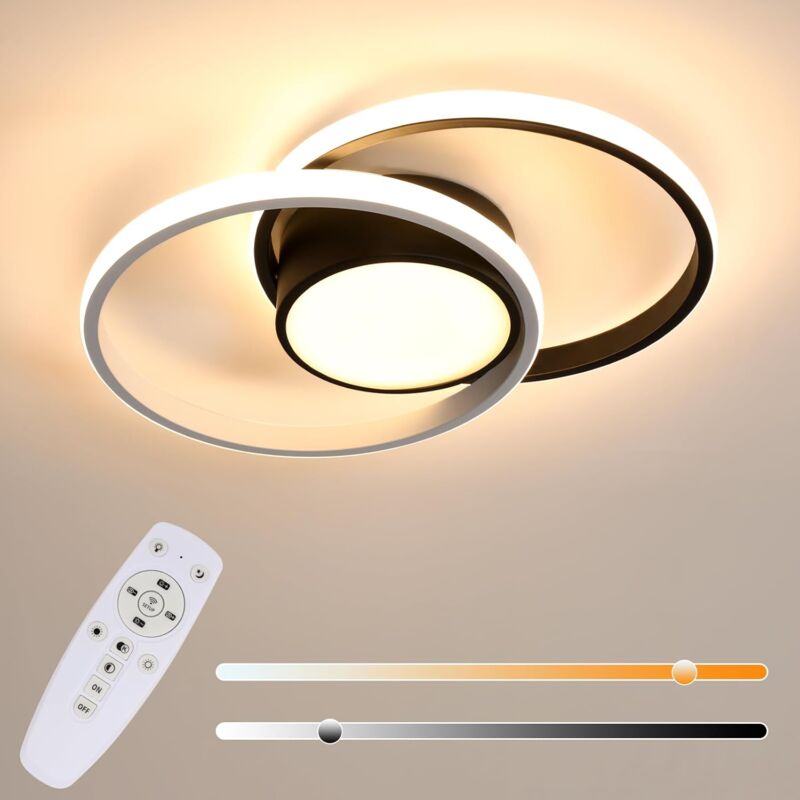 Plafonnier led Moderne pour Salon, Luminaire de Plafond pour Cuisine, Lampe de Plafond Ronde pour Chambre et Salon, Diamètre 40cm - 40W - Noir