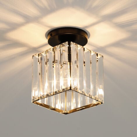 COMELY Plafonnier en Cristal Moderne E27 LED Plafonnier Mini Lustre en Cristal pour Cuisine Salle à Manger Chambre Couloir Entrée (Carré/noir)