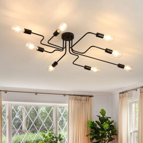 COMELY Plafonnier Industriel, 8 Lumières Lustre Sputnik Vintage, Moderne Suspension Luminaire en Metal E27 Base Lampe Plafond pour Salon Chambre Cuisine Salle À Manger Bar Café, Diamètre 120cm [Classe