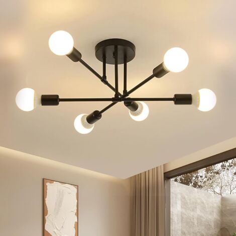 Comely – Plafonnier industriel noir 6 lumières E27 – Luminaire en métal vintage pour salon, cuisine, bar, café – Installation simple