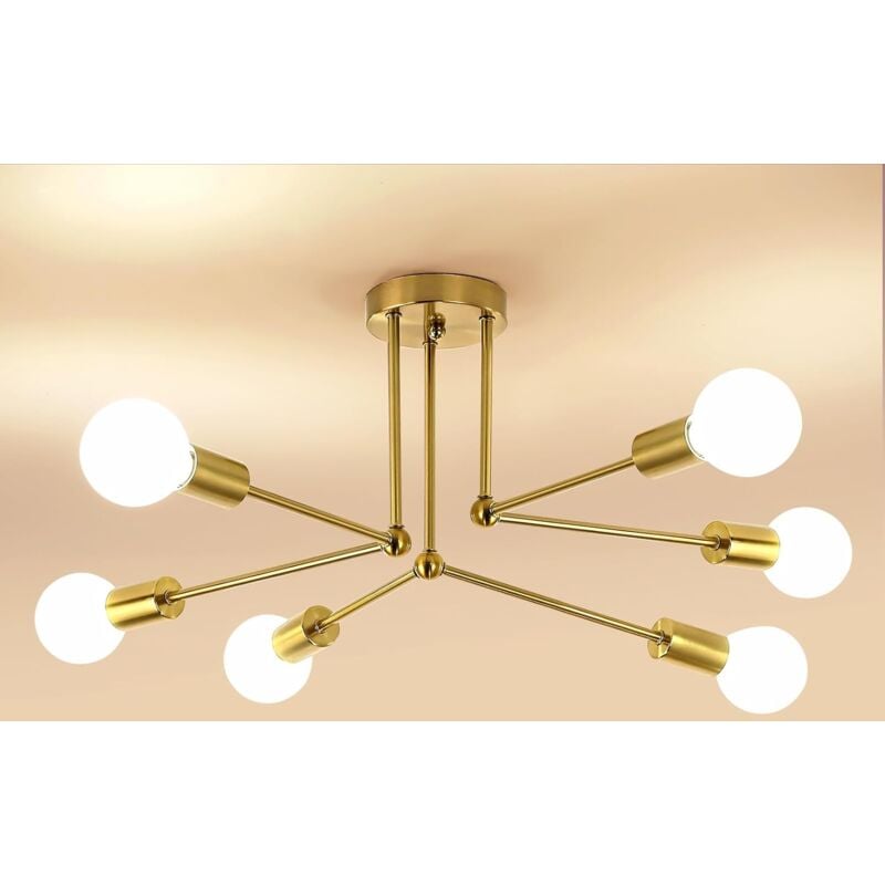 Comely - Lustre Industriel, Plafonnier Vintage Sputnik E27, Suspension Moderne Rétro 6-Lumières en Métal pour Chambre, Salon, Cuisine, Diamètre 70 cm