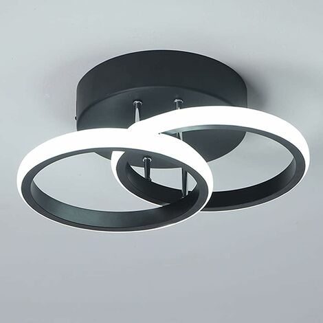 COMELY Plafonnier LED 2 Anneaux Mode Nouveau Style Noir Et Blanc Plafonnier D'allée pour Entrée Balcon Couloir Cuisine Salon Éclairage Intérieure Lumière Blanche Froide 22W (Black)