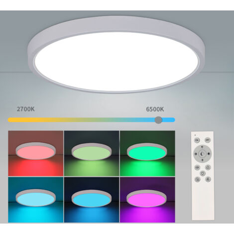 COMELY Plafonnier LED 24W RGB, Luminaire Plafonnier avec Télécommande Dimmable 2700-6500K IP54 Imperméable pour Bain, Chambre, Salon, Cuisine[Classe énergétique E] [Classe énergétique E]
