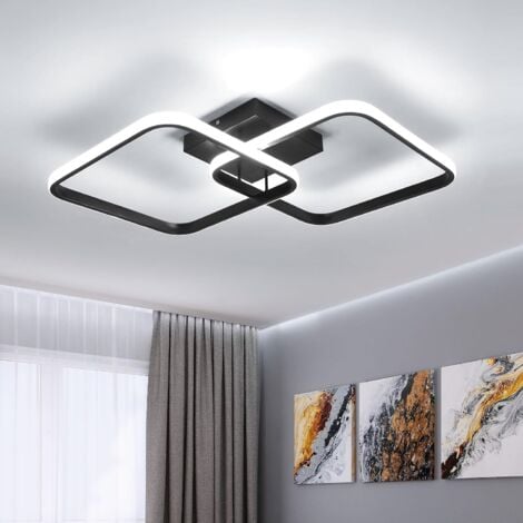 COMELY Plafonnier LED, 42W 4700LM, Lampe de Plafond Carrée en Acrylique, Luminaire Moderne Aluminium 59CM pour Cuisine, Salle à Manger, Chambre - Noir - Lumière Blanche 6500K