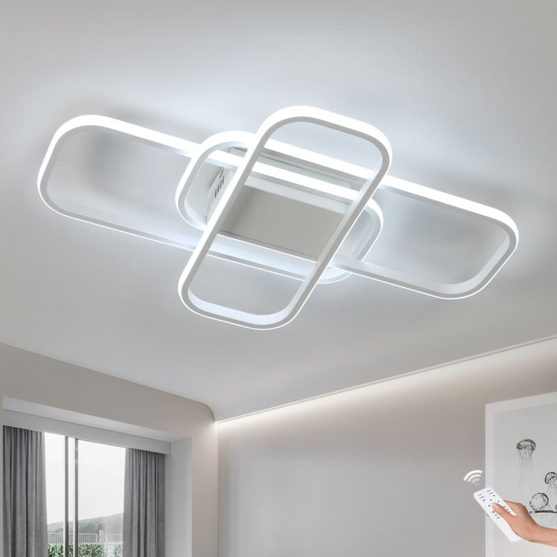 Comely - Plafonnier led 44W, Lustre Dimmable avec Télécommande 3000K-6500K, Design Géométrique Rectangulaire, Métal, Éclairage de Plafond pour Salon,