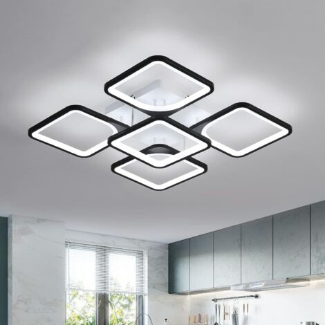 Comely – Plafonnier LED moderne 75W 6500K – Éclairage intérieur carré noir 60x60cm – 5 lampes pour salon, cuisine, chambre – Compatible variateurs - 5670LM