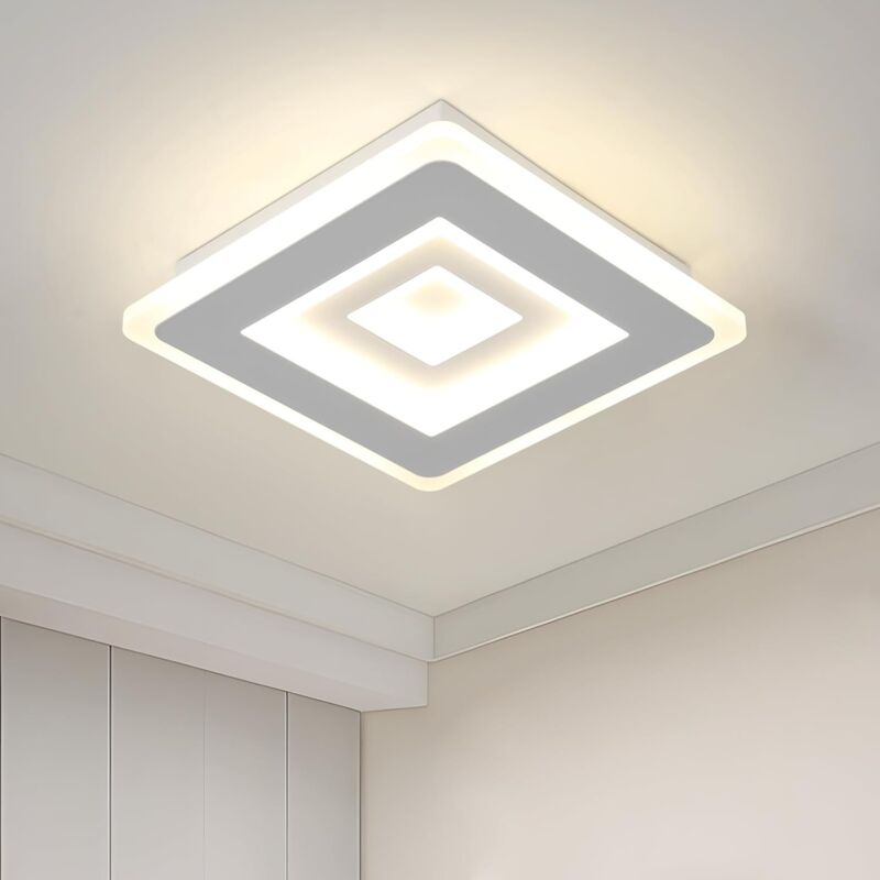 Plafonnier led Carré Moderne, Luminaire de Plafond 28W 3150LM, Éclairage Blanc en Acrylique pour Salon, Couloir, Salle d'Étude, 20CM - Lumière Neutre