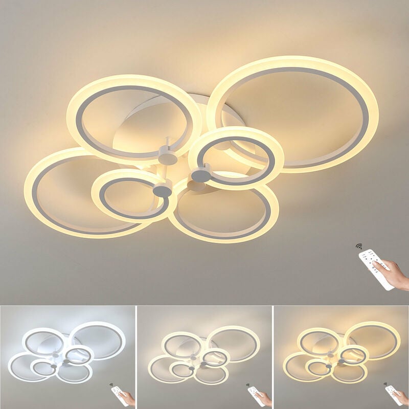 Comely - Plafonnier led Dimmable 76W à 6 Anneaux, Lustre Moderne en Métal Acrylique, Luminaire Salon avec Télécommande 3000K-6000K, Luminosité