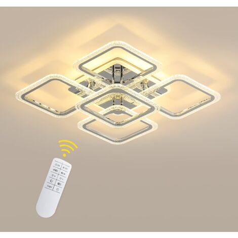 Comely – Plafonnier LED dimmable 80W – Éclairage 2700K-6500K avec télécommande – Lustre carré en aluminium et acrylique 60CM pour chambre, salon