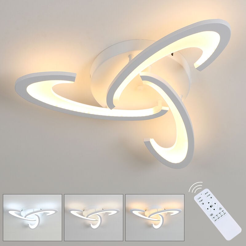 Plafonnier led Dimmable Moderne, 30W avec Télécommande, 3000K-6500K, 3 Têtes en Acrylique, Luminaire de Plafond led pour Chambre, Salon, Entrée