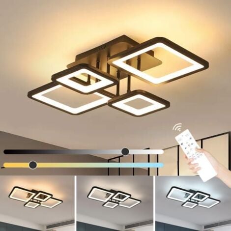 COMELY Plafonnier LED Dimmable Noir, 54W Lampe de Plafond Chambre avec Télécommande 3000K-6500K, Applicable à Salon, Cuisine, Chambre, Balcon, Couloir, 62cm